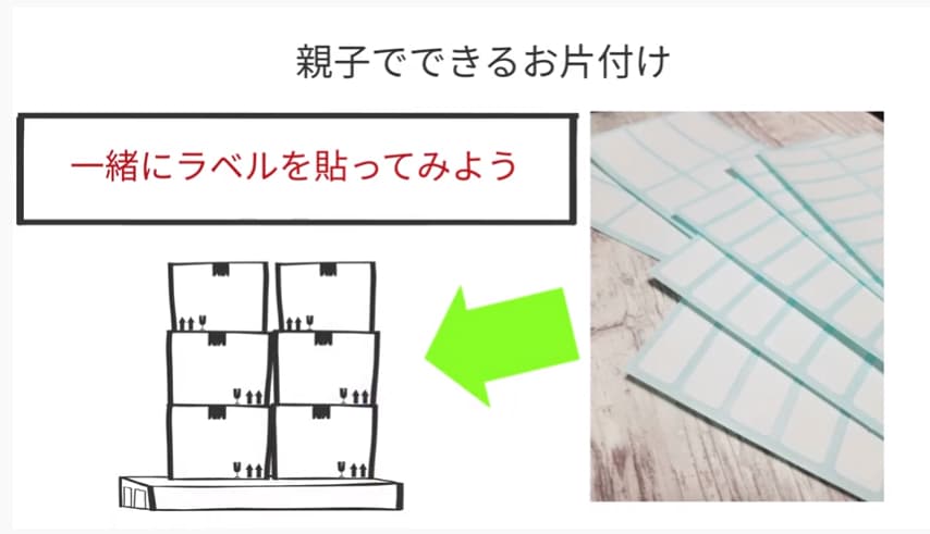 親子でラベルを貼る