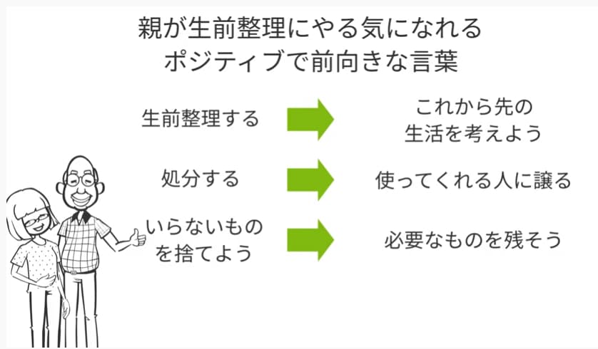親が生前整理にやる気になれるポジティブで前向きな言葉